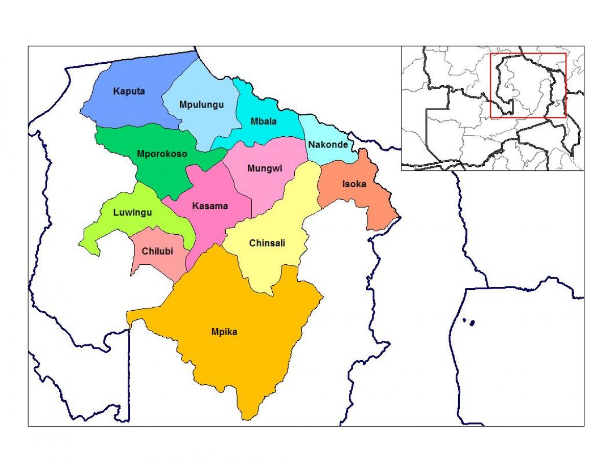 Peta dari utara provinsi Zambia