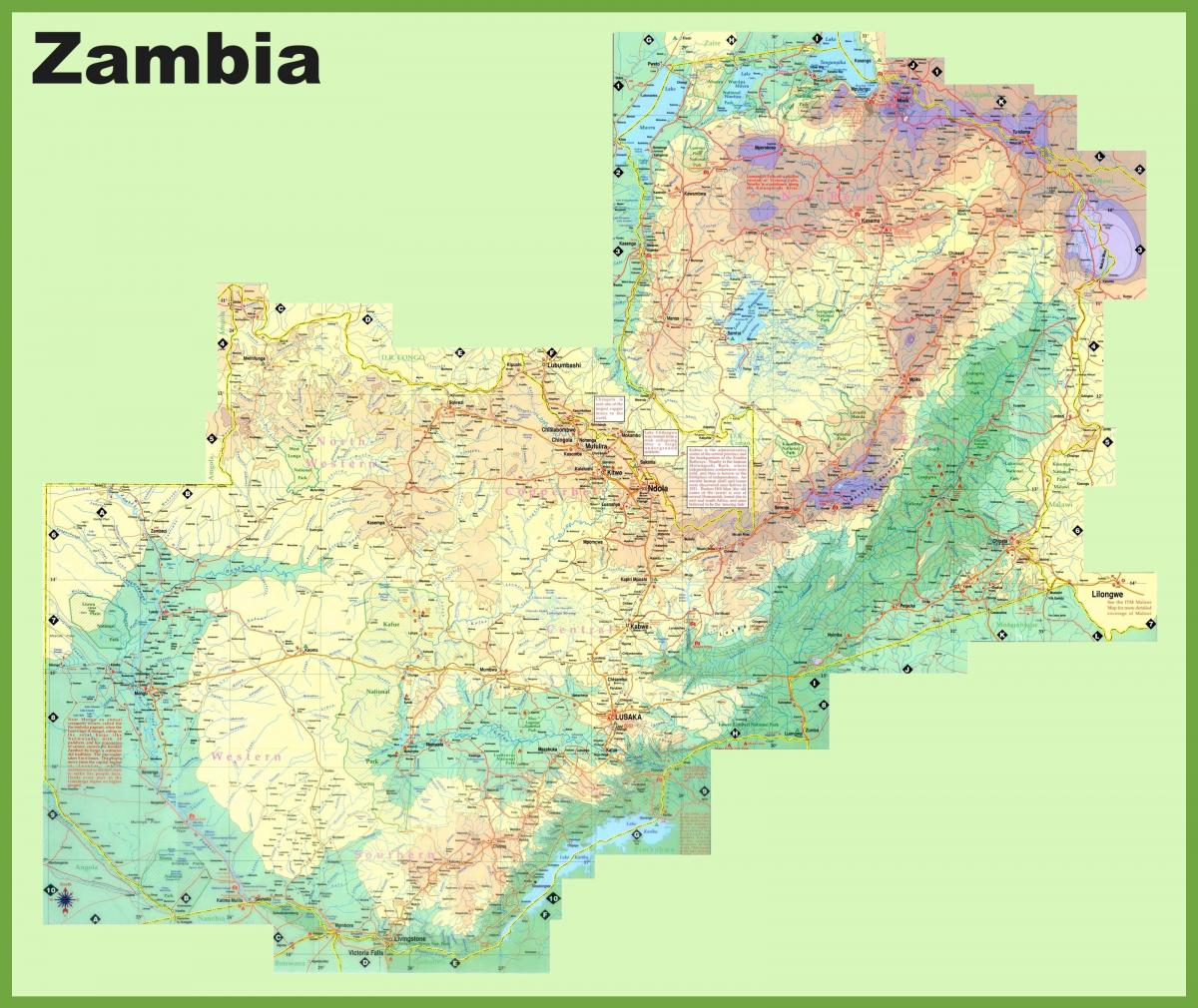 peta dari Zambia menunjukkan semua kota